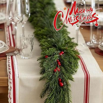 2PCS 6FT Christmas Garlands, Realistic Norfolk Pine Garlands Artificial Greenery Garland Faux Pine Needle for Stairs Railing Fireplace Table Decor