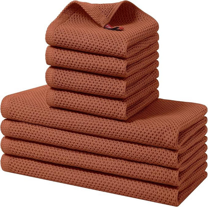 Homaxy 100% Cotton Kitchen Towels and Dishcloths Set, 12 x 12 Inches and 13 x 28 Inches, Set of 8 Bulk Kitchen Towels Set, Ultra Soft Absorbent Dish Cloths for Washing Dishes, Rust