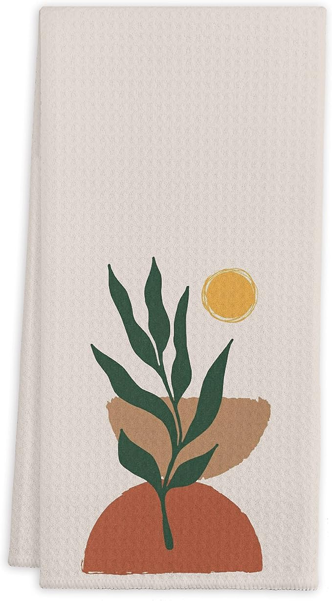 QIYUHOY Sun Semi Circles Botanical Leaf Cotton Kitchen Towels Tea Towels 16x24