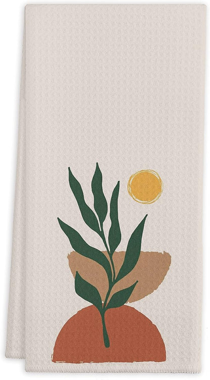 QIYUHOY Sun Semi Circles Botanical Leaf Cotton Kitchen Towels Tea Towels 16x24