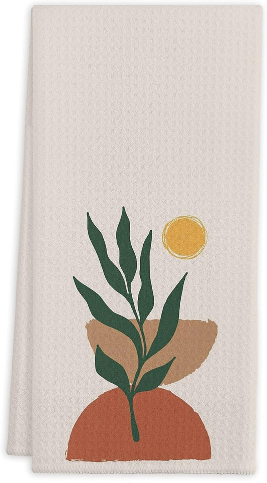 QIYUHOY Sun Semi Circles Botanical Leaf Cotton Kitchen Towels Tea Towels 16x24