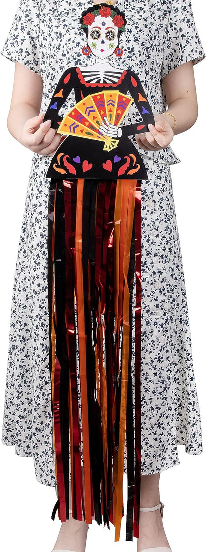 codree 4 PCS Large Day of The Dead Sugar Skull Hanging Decorations-39x8.6 Inch Dia De Los Muertos Hanging Decorations for Day of The Dead Halloween Party Home Outdoor Decor