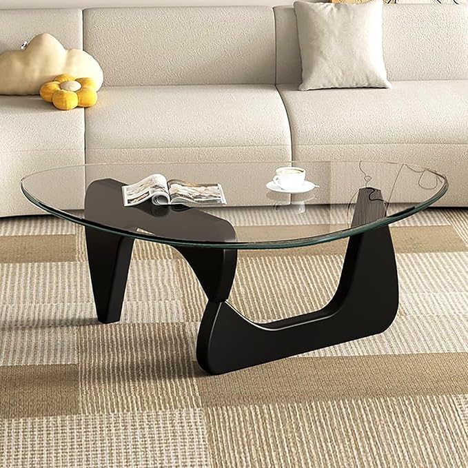 Modern Glass Coffee Table for Living Room, Mid Century Small Coffee Tables, Suitable for Bedroom Living Room Reception Office Tables（Black/Transparent，Medium）