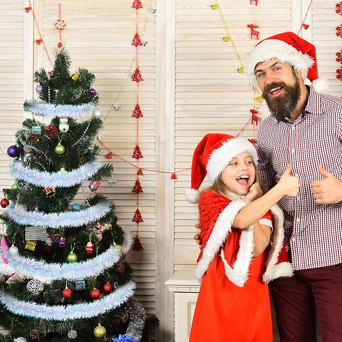 WILLBOND 50 ft Christmas Tinsel Garland Metallic Tinsel Twist Garland Christmas Tree Decorations New Year Wedding Birthday Hanging Decorations Party Supplies, 3 Inch(Iridescent)