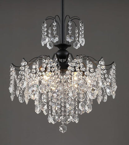 Q&S Crystal Chandelier for Dining Room,Modern Black Crystal Pendant Light,6 Lights for Kitchen Island Entryway Bathroom Office Bar UL Listed