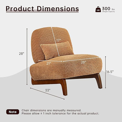 Morden Fort Boucle Chair, Upholstered Accent Chair Tilted Wooden Leg with Durable Comfy Boucle Pet-Friendly Thick Cushion & Pillow Armless Modern Chairs for Living Room Bedroom Reading, Toffee Orange