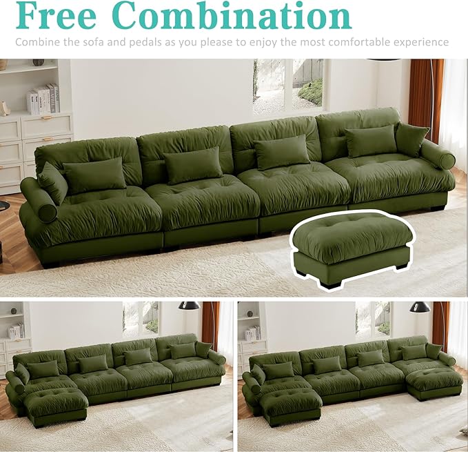 SoarFlash Sectional Sofa Couch, U Shaped Modern Modular Sofa with Solid Wood Legs, Couches Sofas for Living Room Apartment, Comfortable Couches, Green