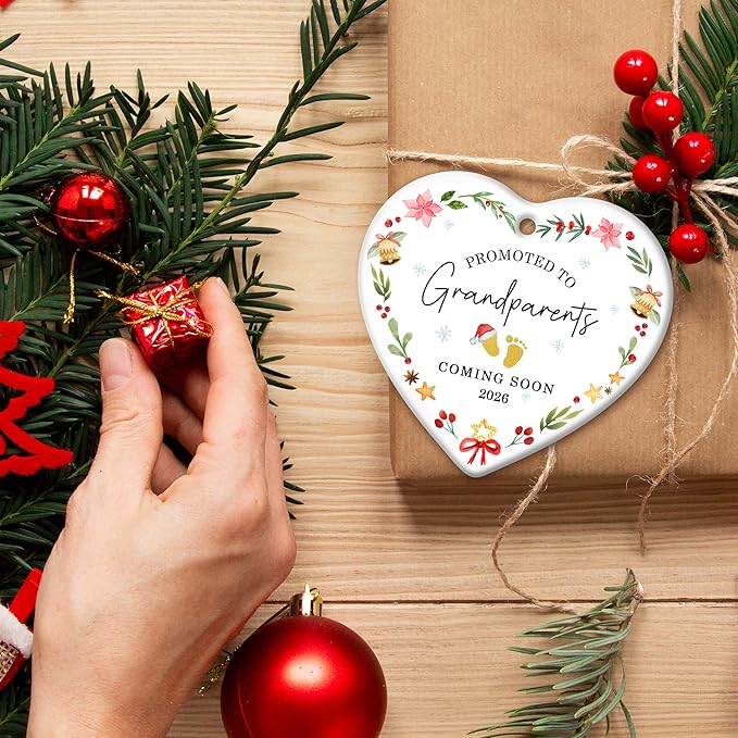 ZAGKOO Christmas Grandparents Gifts - First Time Grandparents Gifts - Promoted to Grandma, Grandpa Ornament - Coming Soon Baby Pregnancy Announcement 2026 for New Grandma, Grandpa - Ceramic Ornament