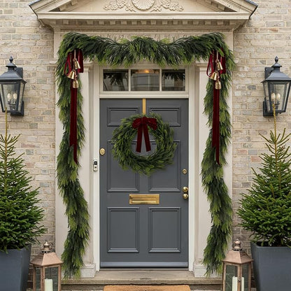 N&T NIETING 6FT Christmas Norfolk Pine Garland Real Touch Pine Artificial Garlands Faux Greenery Garland Winter Christmas Garland for Table Mantle Holiday Indoor Outdoor Xmas Decorations (4 Pcs)