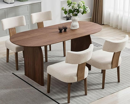 70" Farmhouse Oval Dining Table, Heavy-Duty Wood Dining Room Table for 4-6 Seats, Kitchen Table & Home Desk with Easy-Clean Tabletop, Walnut