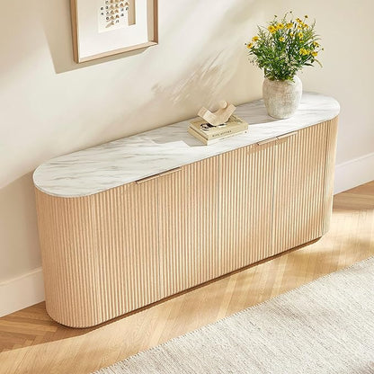 CHITA 70" Sideboard Buffet Cabinet with Storage, Living Room Accent Cabinet with Doors and Adjustable Shelves, for Bar, Kitchen, Oak - Faux Marble