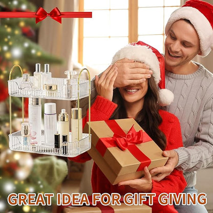 2 Tier Bathroom Organizer Countertop Makeup Perfume Skincare Organizer for Bathroom Dresser Vanity (White)