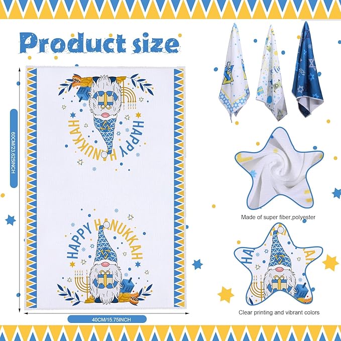Oudain Hanukkah Kitchen Towels Set of 6 Blue Watercolor Holiday Dish Towels Tabletop Decor