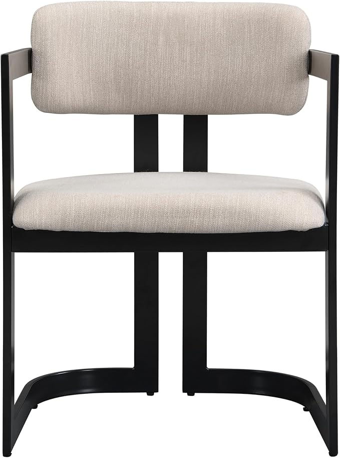 Christopher Knight Home Auber Modern Upholstered Dining Chair Set of 2, Fabric Upholstery Dining Set with Metal Frame, Comfy Side Chair for Living Room, Beige+Black