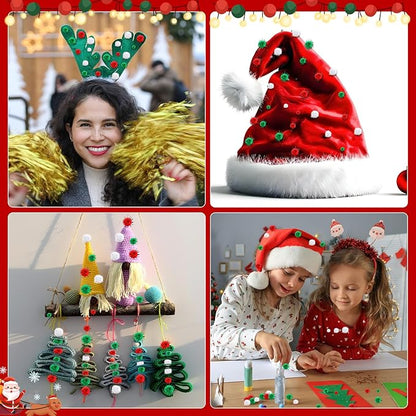 UPINS 600 Pcs Christmas Pom Poms Balls, Glitter Red Green White Craft Balls for Christmas Party DIY Creative Crafts Decorations Supplies (3 Size)