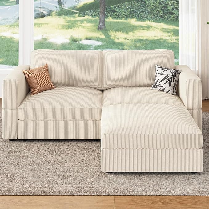 HONBAY Modular Sectional Sofa with Storage Corduroy Couches with Chaise L Shaped Sectional Couches for Living Room,Beige