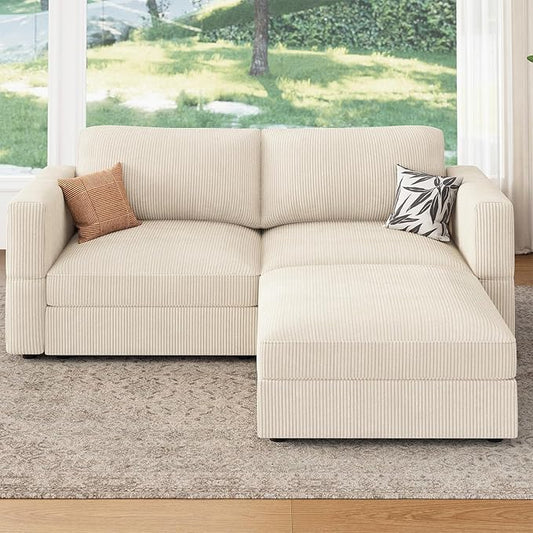 HONBAY Modular Sectional Sofa with Storage Corduroy Couches with Chaise L Shaped Sectional Couches for Living Room,Beige