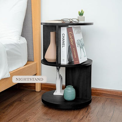 KAYMILY Round End Tables, Mid Century Modern 3 Tier Side Table for Living Room, Bedroom, Office, 25" Tall Accent Nightstand with Open Storage Shelves, Easy Assembly, MDF Wood - Stationary - Black