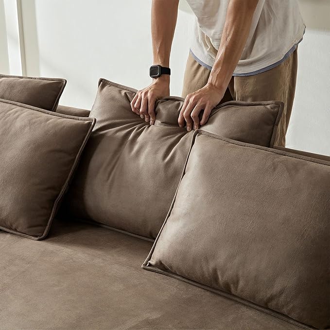 128.7'' Luxury Simple L Shape Curved Modular Leather Sofa Modern Curved Sofa Leathaire Upholstered 5-Seat Couch, Technology Cloth Square Sofa For Living Room Apartment (Leathaire+Left Facing, Brown)