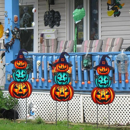 Halloween Yard Stakes Large 39.3" with Stackable Pumpkins and Scary Spiders, Metal Halloween Yard Decorations for Garden, Lawn, Patio, Outdoor Decor with Witch Hat