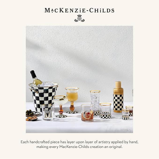 MACKENZIE-CHILDS 3260 Ice Bucket, Decorative Stainless-Steel Bucket and Ice-Cube Bin, Black-and-White Courtly Check Gold