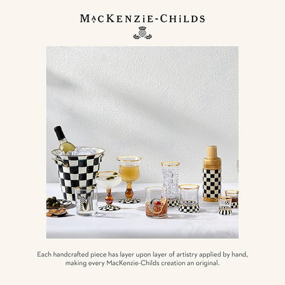 MACKENZIE-CHILDS 3260 Ice Bucket, Decorative Stainless-Steel Bucket and Ice-Cube Bin, Black-and-White Courtly Check Gold