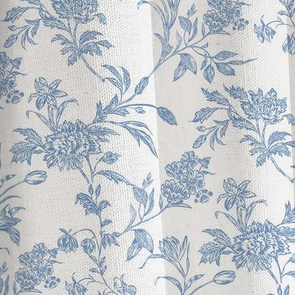 Extra Long Shower Curtain Blue Floral Cotton Cottagecore Shower Curtain for Bathroom 72" W x 84" L