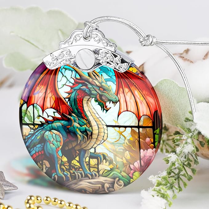 Christmas Ornament, 2025 Ornaments for Christmas Tree, Stained Glass Hanging Ornament, Holiday Ornaments, Unique Gift Idea - Flying Dragon