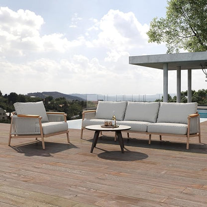 Acanva Modern All-Weather Aluminum Outdoor Sofa with Thick Cushions, Olefin Fabric Sunroom Backyard Furniture, Light Khaki