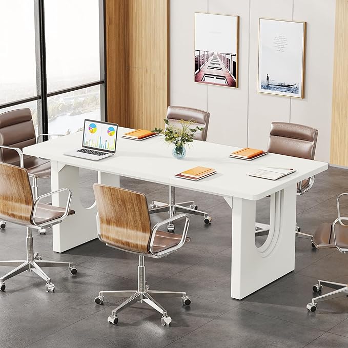 Tribesigns Modern Executive Desk, 70.9" Large Office Computer Desk, Conference Table Meeting Room Table, Simple White Workstation Business Furniture for Home Office