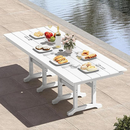 YITAHOME HDPE Patio Dining Table for 6, 71" Outdoor Dining Table w/Max Bearing 165 LBS, All Weather Rectangular Patio Table w/1.57" Umbrella Hole for Backyard Garden Lawn, White
