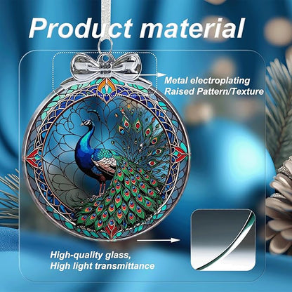 Peacock Christmas Ornament Glass- Hanging Ornaments for Christmas Tree, Christmas Ornaments Xmas Decorations for Peacock Lovers, Holiday Keepsake Present Exchange Ideas