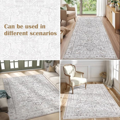 jinchan Vintage Floral Runner Rugs 2x6 Set of 2 Washable Non-Slip, Taupe