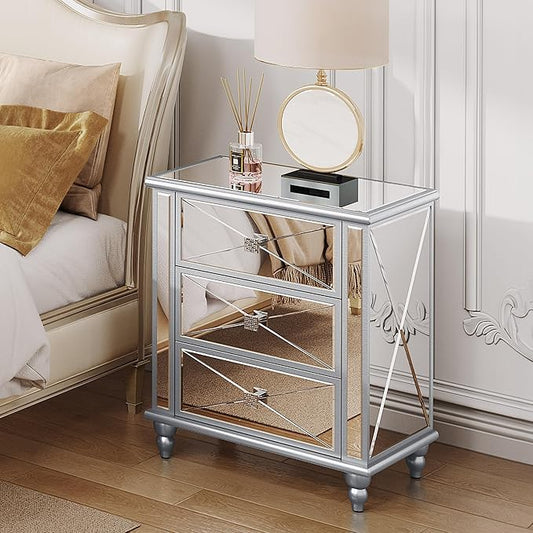 DWVO Silver 3 Drawers Dressers-23 Accent Chest with 3 Storage Drawers
