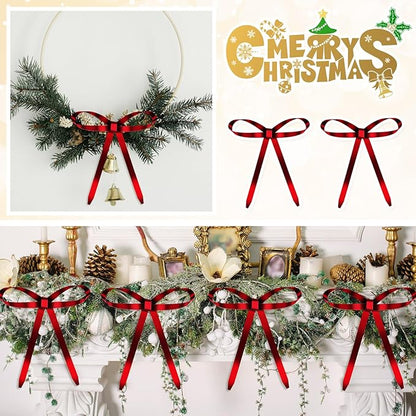 20 Pcs Christmas Metal Bow Ornaments with Clip, 5 x 6 Inch Christmas Bows Door Garland Decor Vintage Wreath Bow for Tree, Wreath, Gift Wrapping (20, Red)