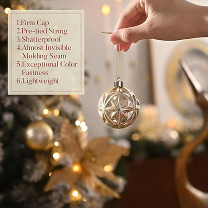 Valery Madelyn Ornaments for Christmas Trees, 16ct 2.36 Inches White and Gold Shatterproof Christmas Tree Decorations, Luxury Hanging Ball Ornaments for Xmas Holiday Party Decor