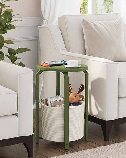 TUTOTAK Small Side Table, Oval End Table, Night Stand, Bedside Table, Sofa Table with Storage Basket, Living Room, Bed Room, Olive Green TB01BOG093