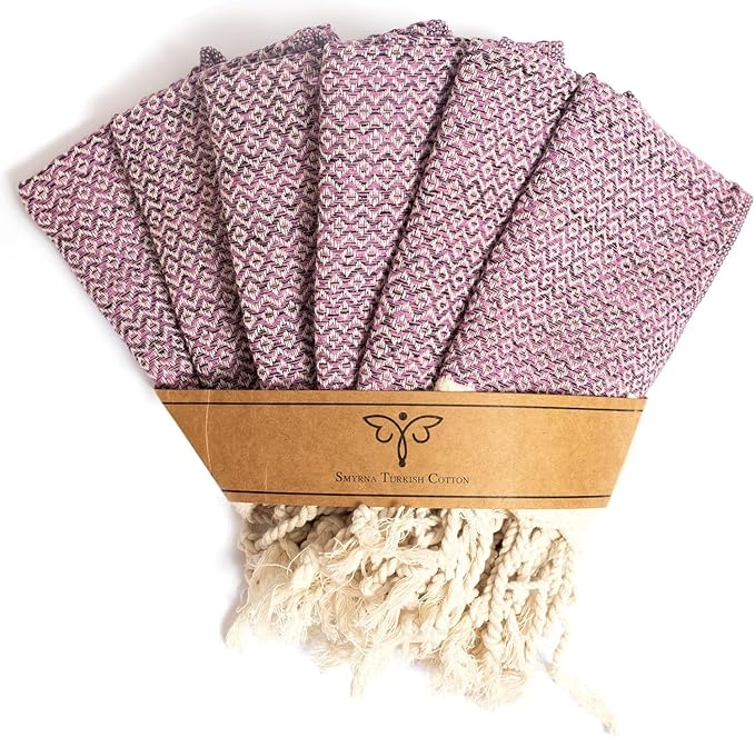 Smyrna Turkish Cotton Dish Towels Pack of 6, 100% Natural Cotton, 12x12 Inches, Machine Washable, Ultra Soft, Absorbent, Prewashed and Quick Dry Turkish Dish Towels, Dusty Rose