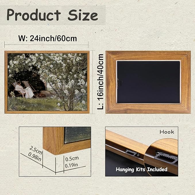 KBKBART Framed Vintage Canvas Wall Art, Retro French Country Garden Women Flower Classical Painting Bedroom Art Print, Rustic Vintage Wall Decor Ready To Hang for Bathroom, Living Room, Office,