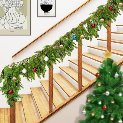 Watayo 6 Ft Christmas Norfolk Pine Garland, 3 Fork Dense Real Touch Pine Garland Ornament, Realistic Artificial Pines Greenery Garlands for Christmas Holiday Mantle Fireplace Table Home Decor