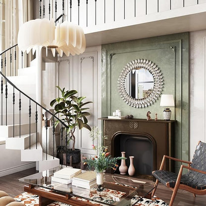 Kelly Miller Round Jeweled Mirror for Wall Decor, 26 in Modern Decorative Wall Mirror with Luxury Diamonds Beveled Vanity Mirror for Bedroom Dresser, Living Room Table, Bathroom, Hallway, Entryway