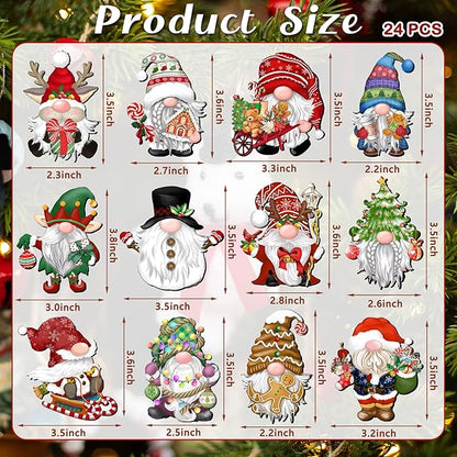 24 Pieces Christmas Gnome Wooden Ornaments Wood Hanging Decorations for Christmas Tree Santa Clause Elf Hanging Wood Crafts Holiday Decor Xmas Party Supplies (Xmas-Gnomes-B)