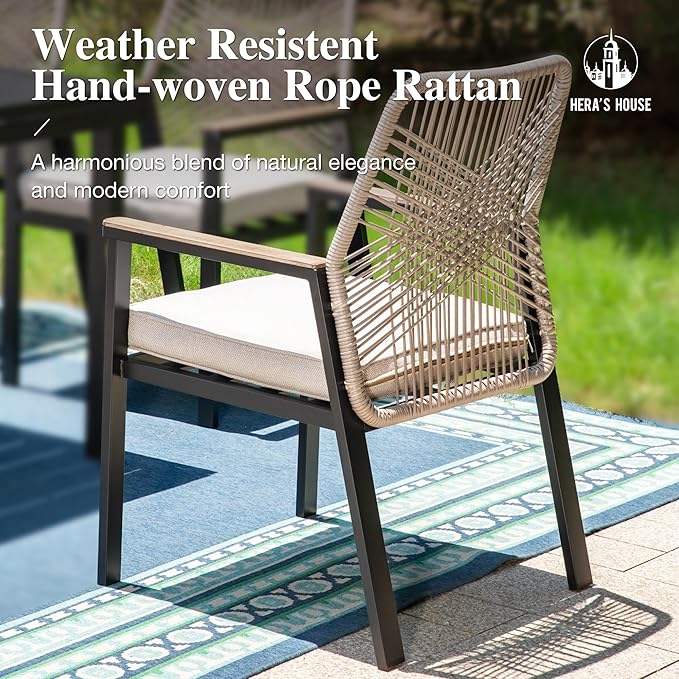 HERA'S HOUSE 9 Pieces Patio Table and Chairs Set, Outdoor Dining Set for 8, 8 x Cushioned Rattan Patio Chairs and 1 x Extendable Dining Table, Outdoor Rattan Dining Table Set for Lawn Garden Backyard