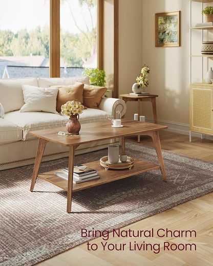 VASAGLE MAEZO Collection - Coffee Table, 2-Tier Center Table with Storage, Tapered Legs, Curved Transitions, 21.7 x 39.4 x 17.7 Inches, Easy to Assemble, for Living Room, Honey Brown ULCT249K01