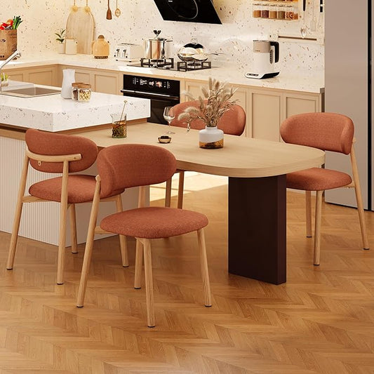 Kitchen Dining Chairs Set of 4 Modern Soft Linen Farmhouse Dining Room Chair with Metal Legs, Orange/Original