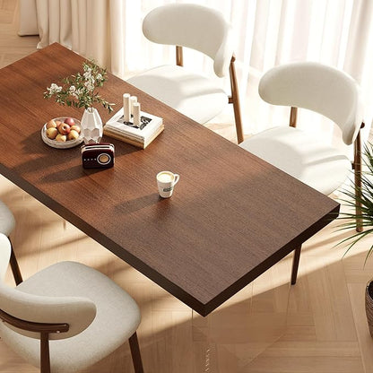 Kitchen Dining Chairs Set of 6 Modern Soft Linen Farmhouse Dining Room Chair with Metal Legs, Beige/Walnut