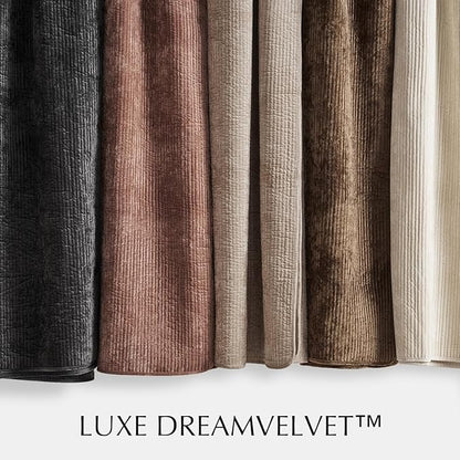 EVERGRACE Velvet Quilt Set Queen Size, Luxurious Soft Bedding Sets, Lightweight Velvet Comforter for All Season, Striped Channel Bedspread Coverlet with 2 Shams, Terracotta Clay