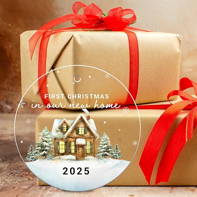 New Home Christmas Ornament 2025 – First Christmas in Our New Home Acrylic Keepsake – First Home Christmas Ornament – Housewarming Gift for Couples, Family, or Homeowners