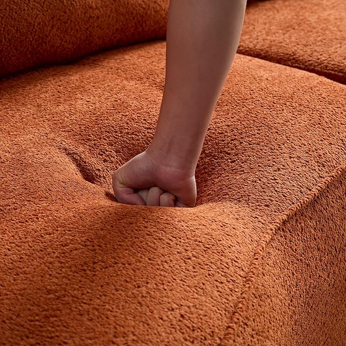 109" Modern Curved Sofa Sectional Couch, Luxury Comfy Boucle Upholstered Couches, Oversized 3 Seater Minimalist Deep Seat Modular Sofas for Living Room,Bedroom, Home Office, Apartment, Orange