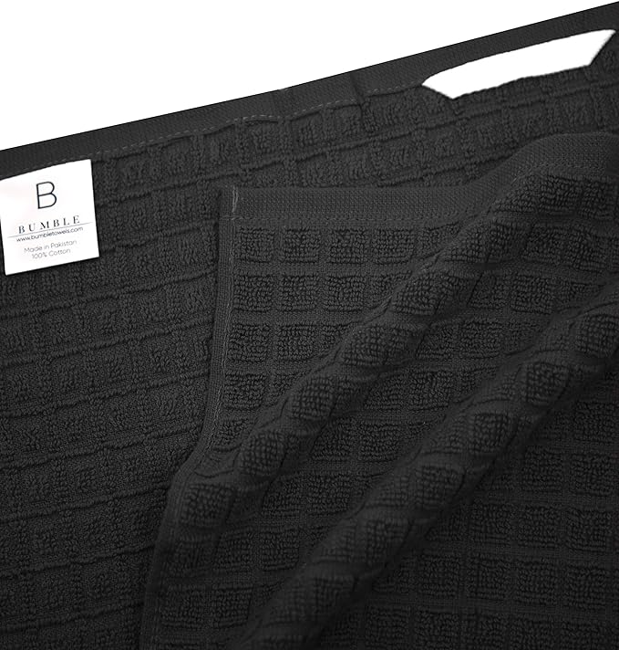 Premium Kitchen Towels 6 Pack Large Cotton Flat Terry Absorbent Tea Towels with Hanging Loop Black Check 20x28